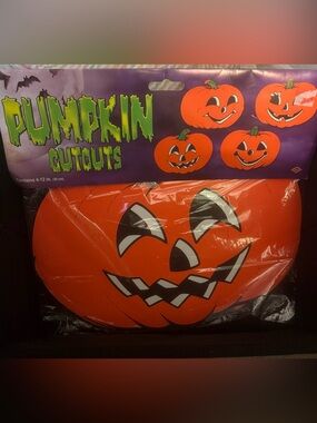 Vintage Kids Orange Pumpkin Cutouts Halloween Decoration 4-12” Double sided OSP